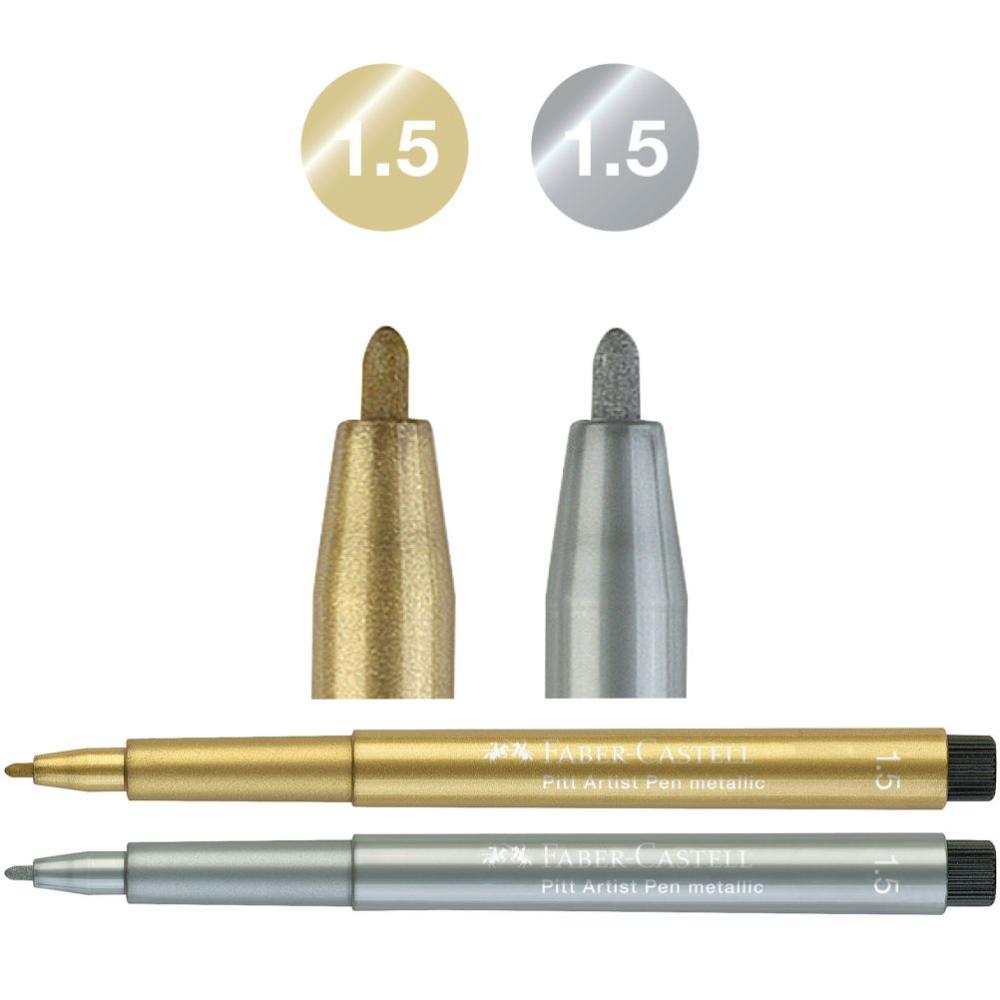 PITT umelecký popisovač 1,5 mm, Zlatý / Strieborný – Obrázok 2